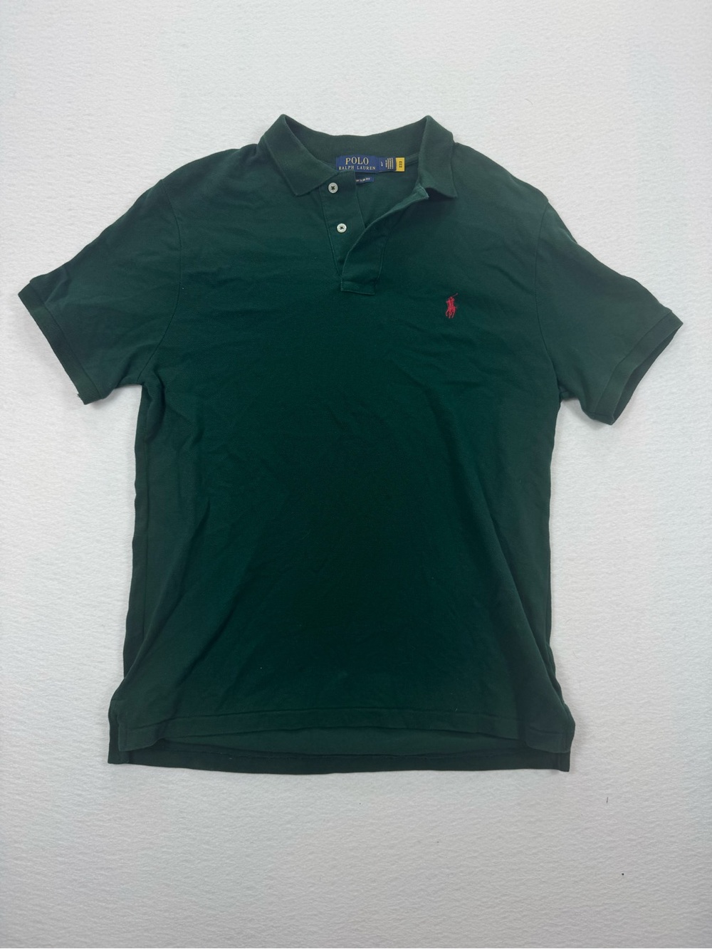 Classic Polo Ralph Lauren Green Custom Slim Fit Short Sleeve Polo Size L - Picture 3 of 7